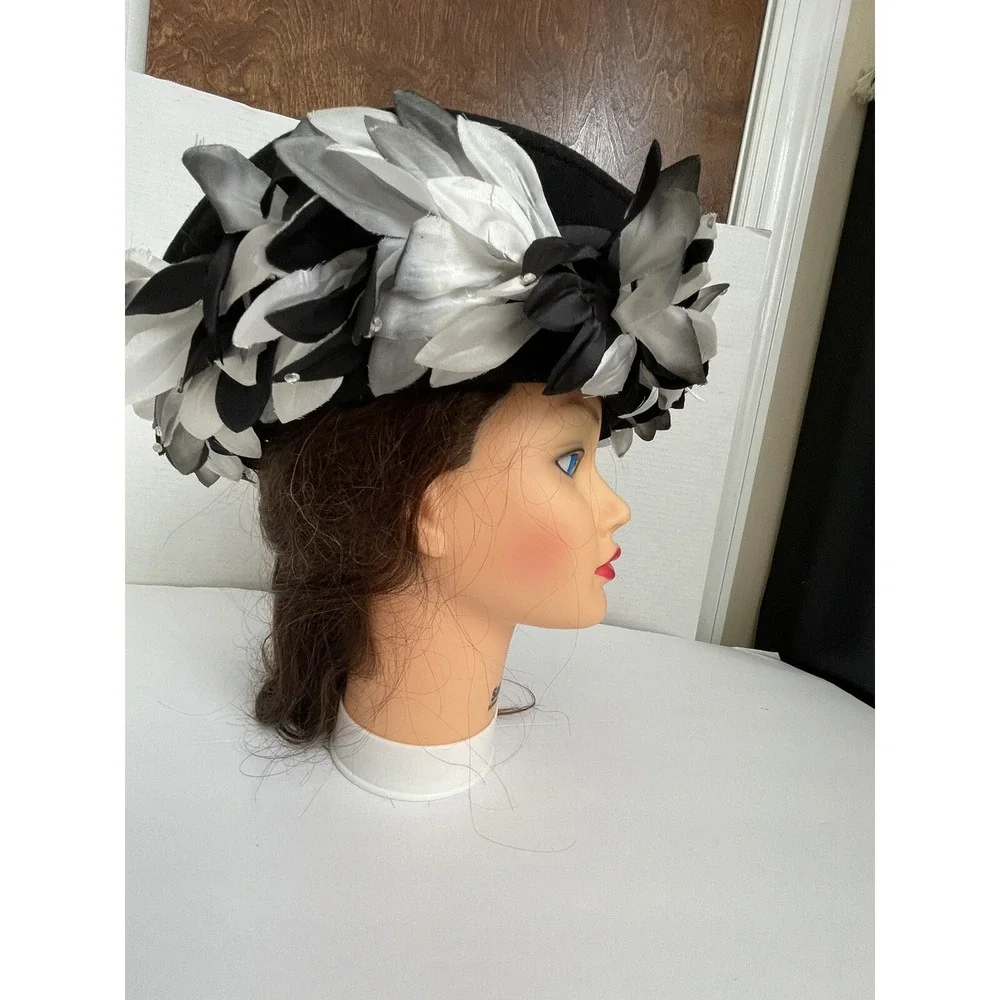 Vintage Wool Hat Black Doeskin Felt Bollman Black w/wreath Theater Costume USA